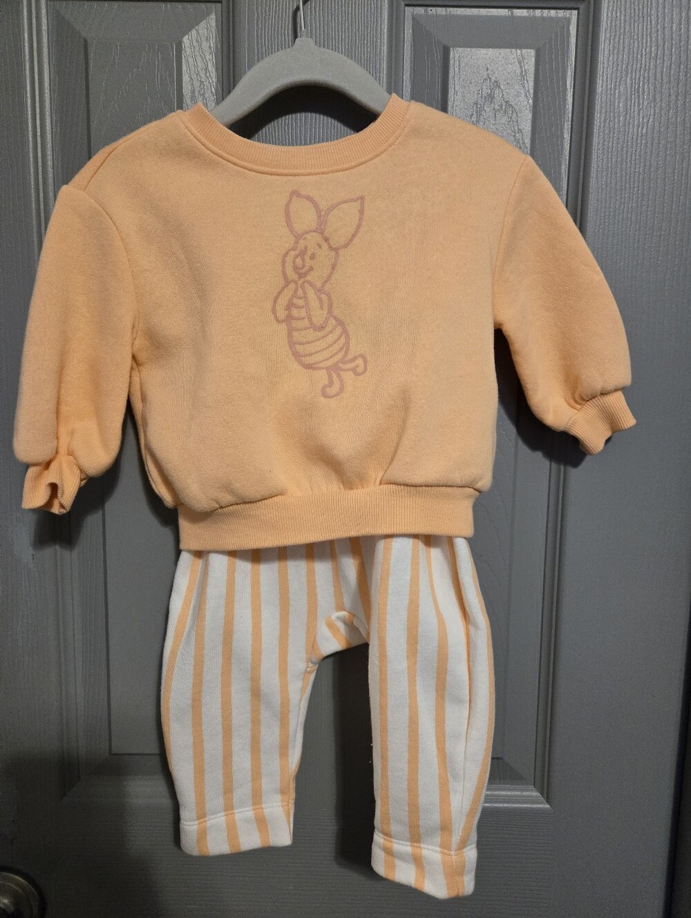 Old Navy Girls Peach and White Striped Sweat Suit with Disney Tag